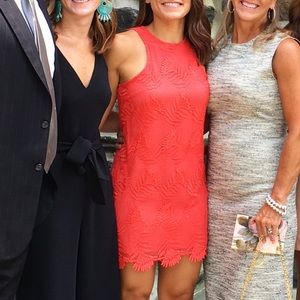 Pink textured dress with floral stitching